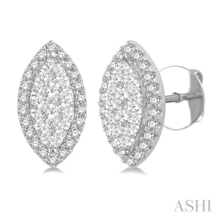 Minimalist Earrings for Every Day-1/2 Ctw Marquise Shape Lovebright Round Cut Diamond Stud Earrings in 14K White Gold