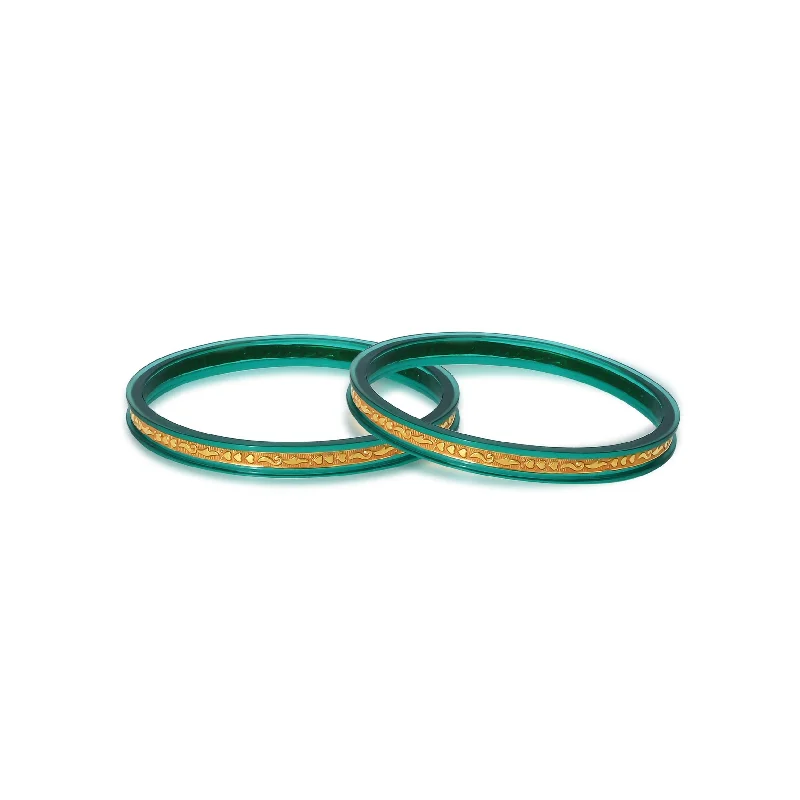 Elegant Bangles for Formal Wear-Gold Small Unique Design Dark Green Bangle