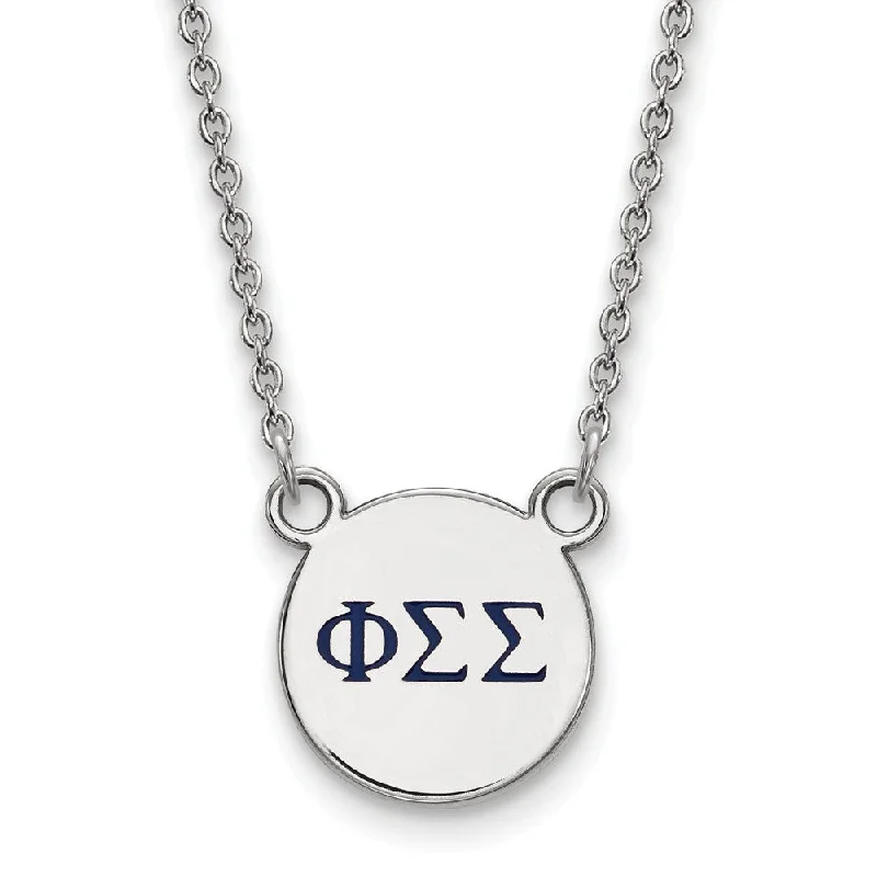 Luxurious Diamond Necklace-Sterling Silver Phi Sigma Sigma Small Navy Enamel Greek Necklace