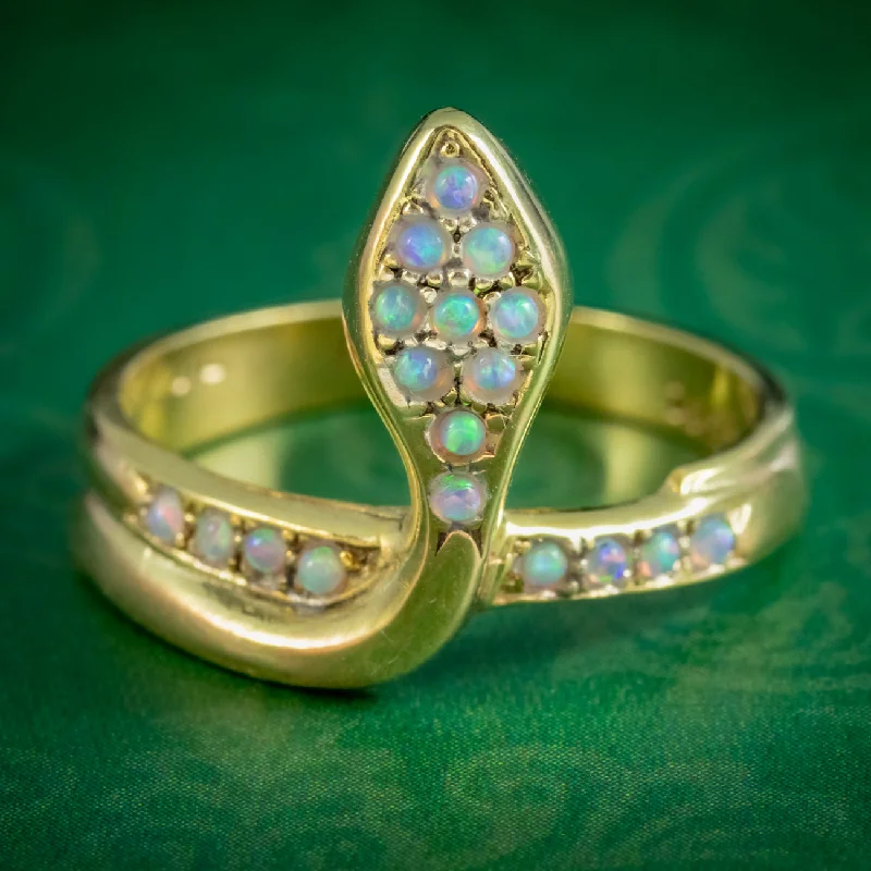 Custom Wedding Ring for Special Day-Victorian Style Opal Snake Ring 18ct Gold Silver