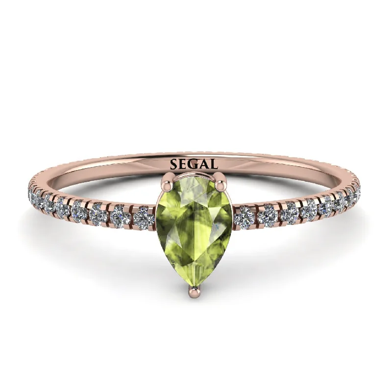 Silver Wedding Ring Set for Couples-Pear Peridot Ring With Micro Pave - Taylor No. 702