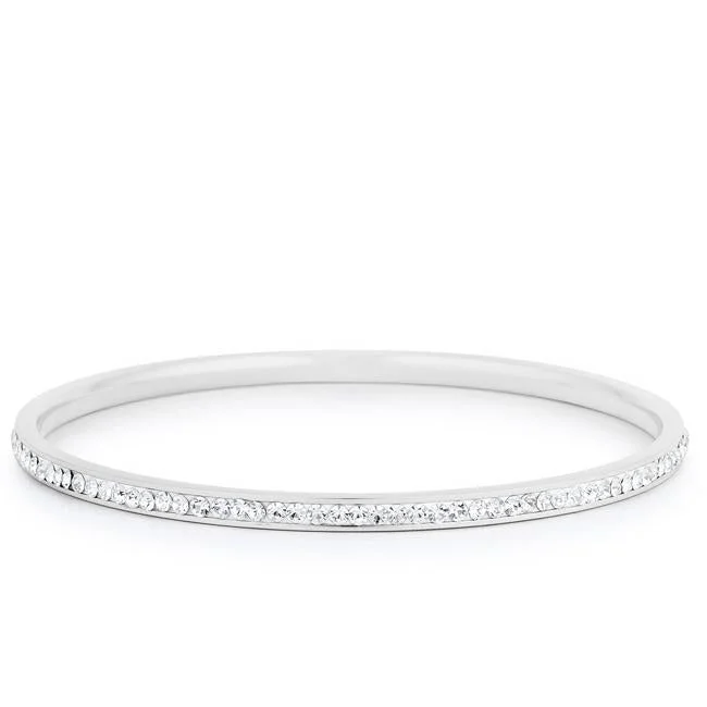 Handcrafted Silver Bangles-Katlynn Silver CZ Bangle Bracelet