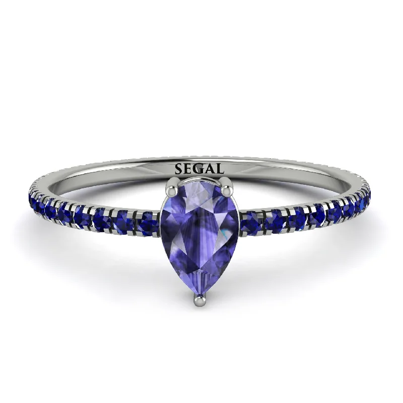 Large Engagement Ring for Women-Pear Tanzanite Ring With Micro Pave - Taylor No. 215