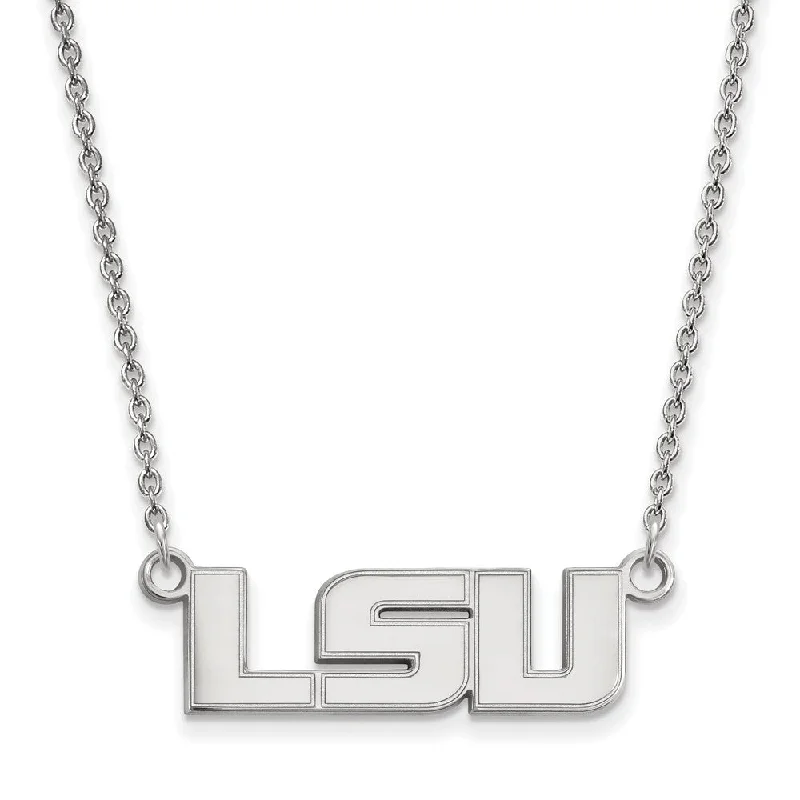 Chunky Necklace for Bold Style-10k White Gold Louisiana State Small 'LSU' Pendant Necklace