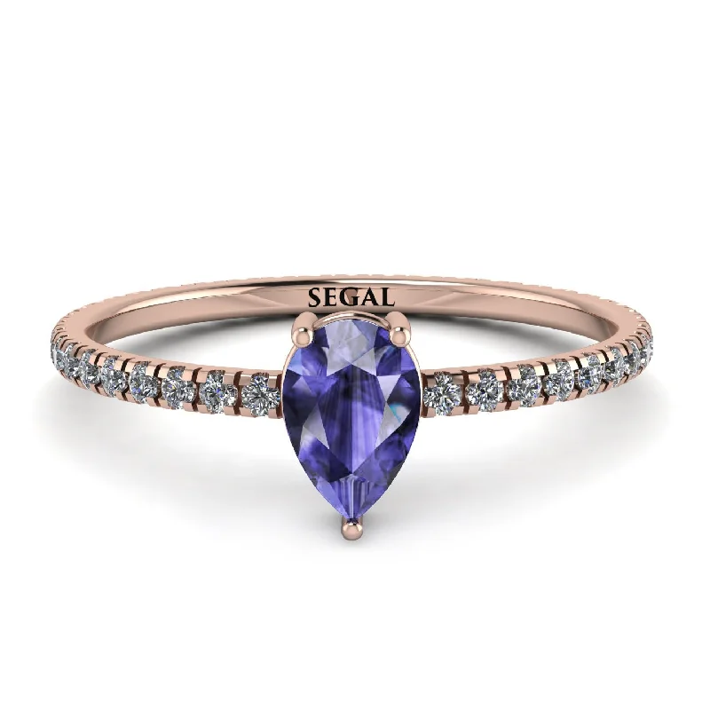 Wedding Ring Set with Matching Bands-Pear Tanzanite Ring With Micro Pave - Taylor No. 202