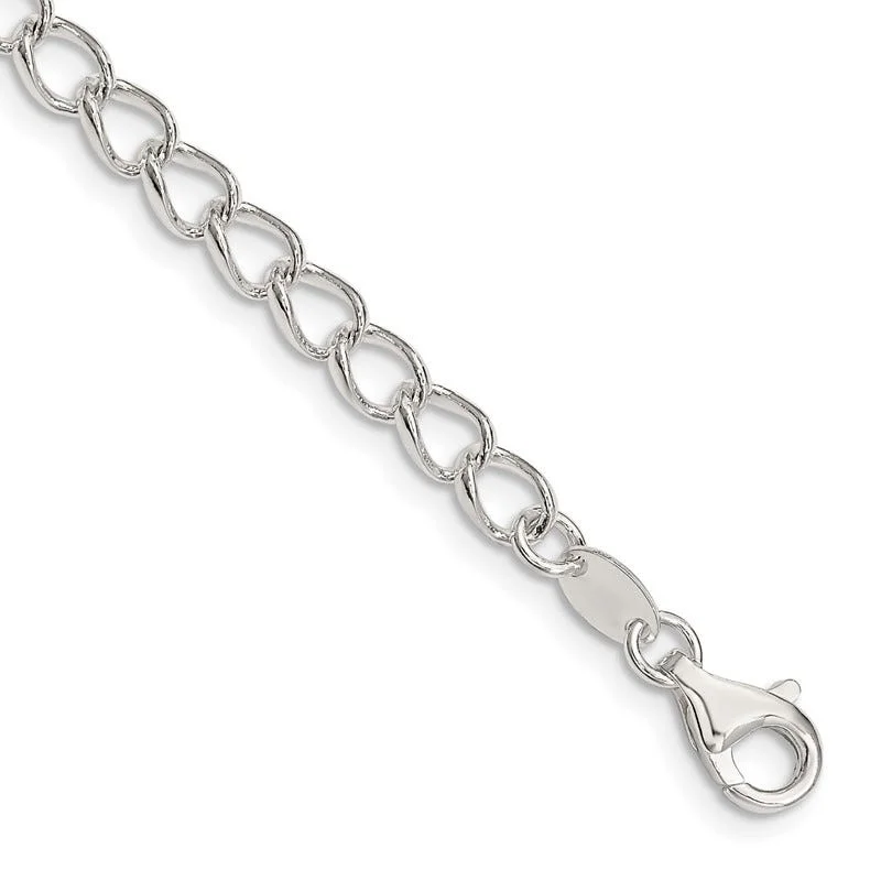 Silver Chain Bracelet for Elegant Style-Sterling Silver 4.5mm Half round Wire Open Curb Chain Bracelet