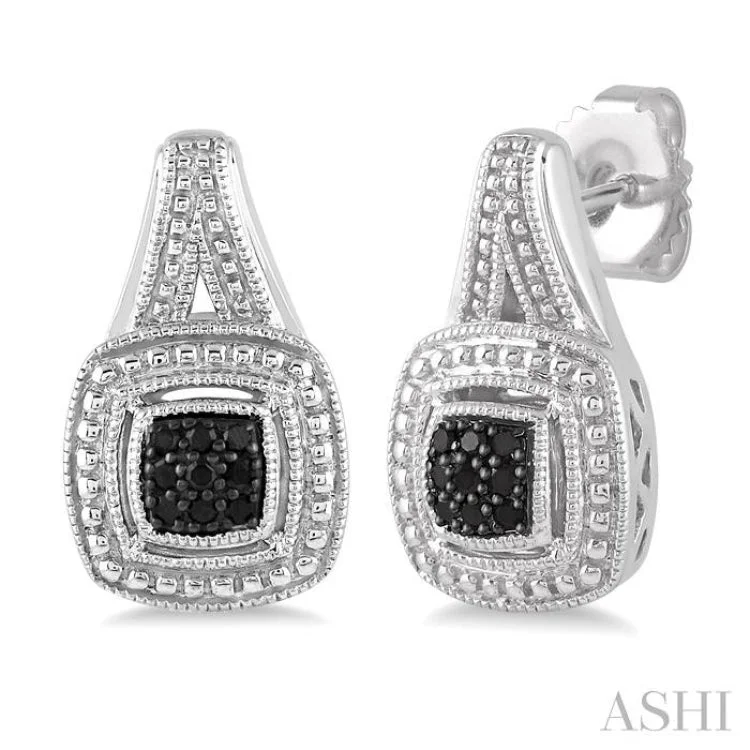 Luxury Stud Earrings for Women-1/6 Ctw Square Shape Trillion Cut Black Diamond Earrings in Sterling Silver