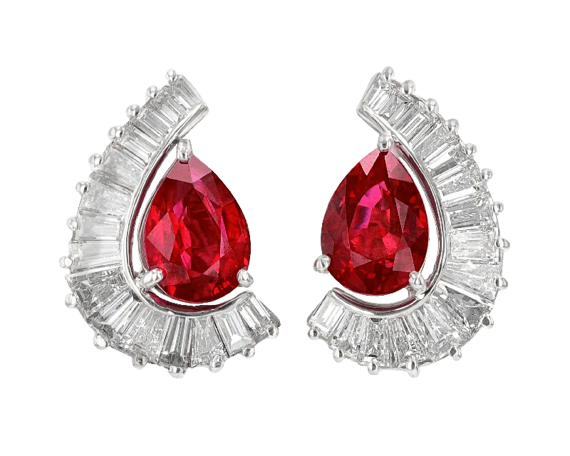 Sterling Silver Earrings-Burma Ruby Earrings, 4.24 Carats