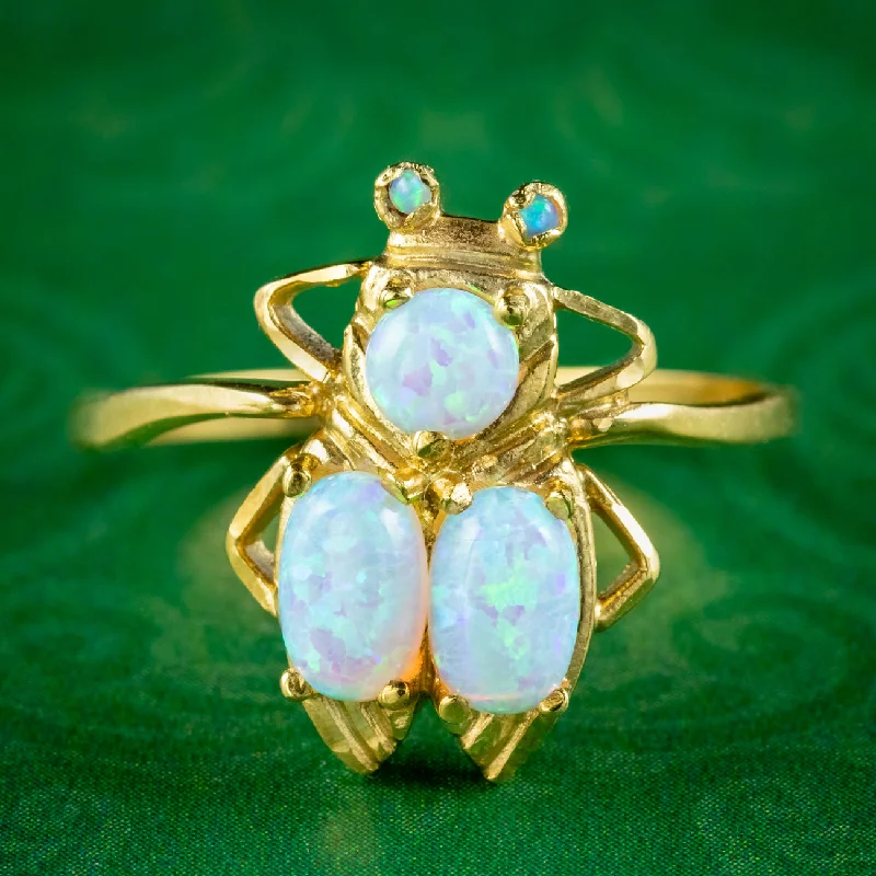 Chunky Gemstone Ring for Statement-Victorian Style Opal Insect Ring