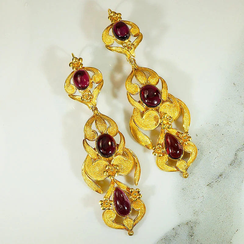 Timeless Earrings for Special Occasions-Rare and Stunning High Karat Gold and Garnet Earrings