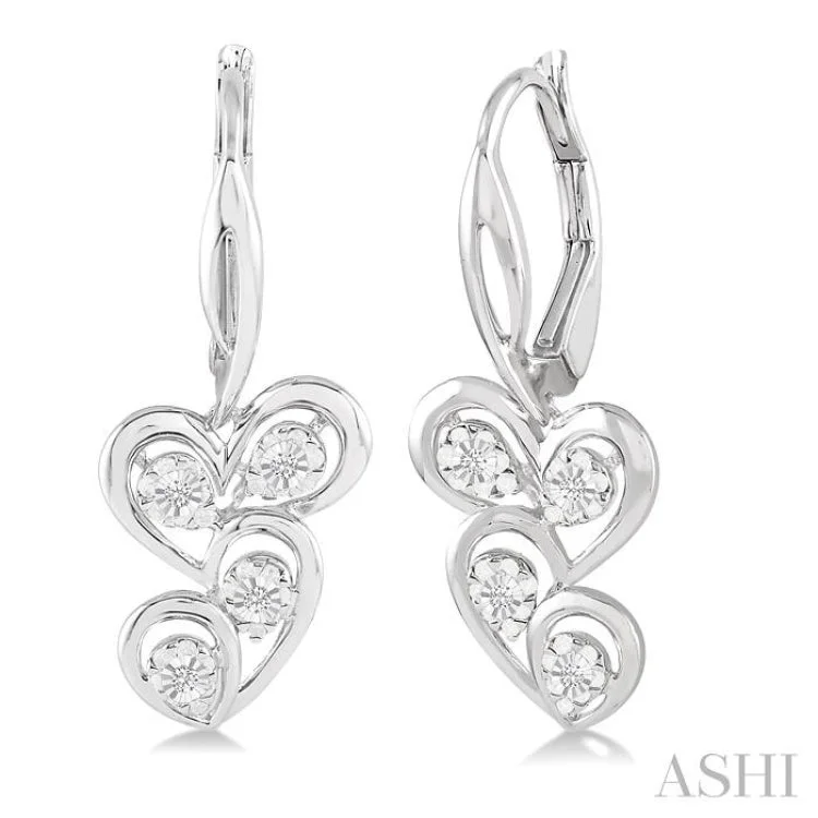 Luxury Diamond Earrings-1/10 Ctw Round Cut Diamond Twice Heart Earrings in Sterling Silver