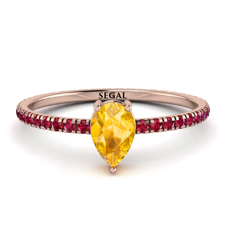 Vintage Gold Ring for Special Occasions-Pear Yellow Diamond Ring With Micro Pave - Taylor No. 1011