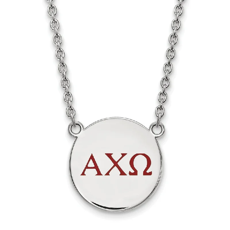 Classic Necklace for Women-Sterling Silver Alpha Chi Omega Large Red Enamel Greek Necklace