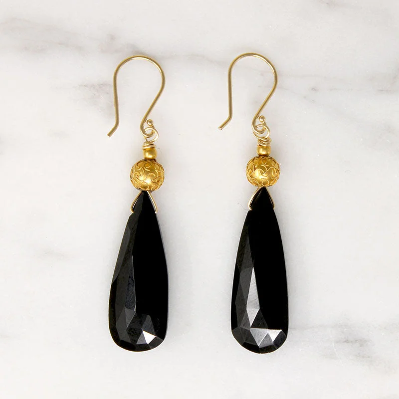 Chunky Statement Earrings for Bold Style-Etruscan Revival Gold Bead & Onyx Earrings by brunet