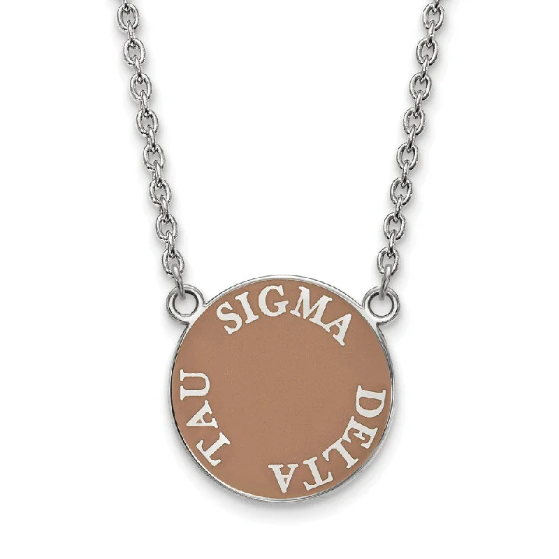 Birthstone Necklace for Family-Sterling Silver Sigma Delta Tau Large Enamel Disc Necklace