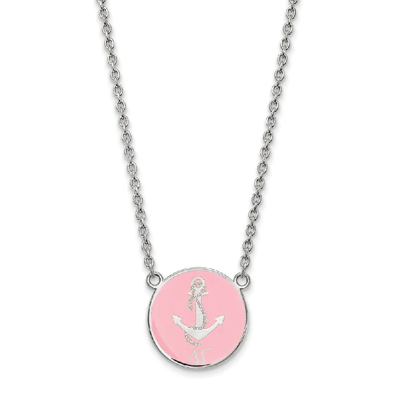 Luxury Chain Necklace for Women-Sterling Silver Delta Gamma Large Pink Enamel Logo Necklace