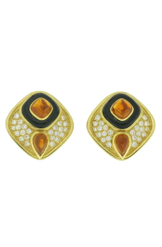 Dazzling Earrings for Night Parties-Marina B Diamond Citrine Onyx Gold Earrings