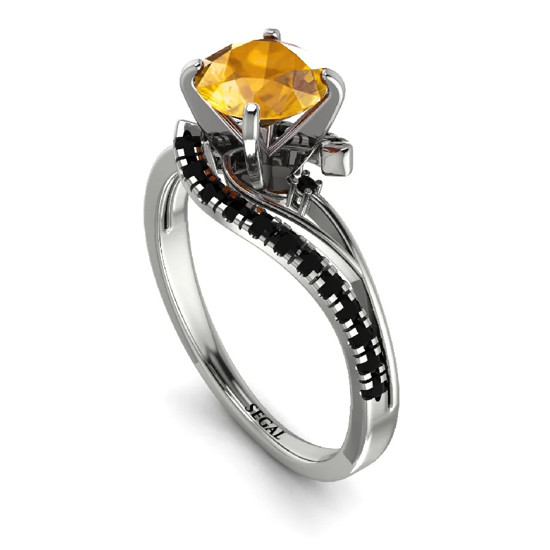 Custom Wedding Ring for Fashionable Couples-Twist Shank Yellow Diamond Engagement Ring - Maria No. 1009