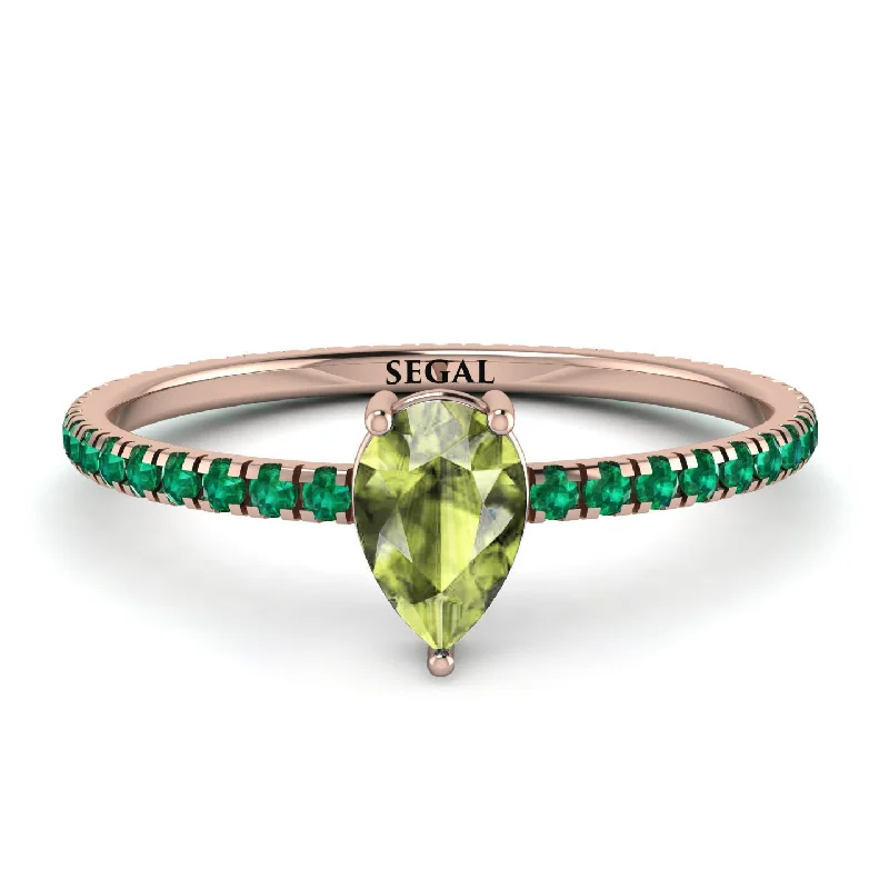 Chunky Gemstone Ring for Bold Style-Pear Peridot Ring With Micro Pave - Taylor No. 705