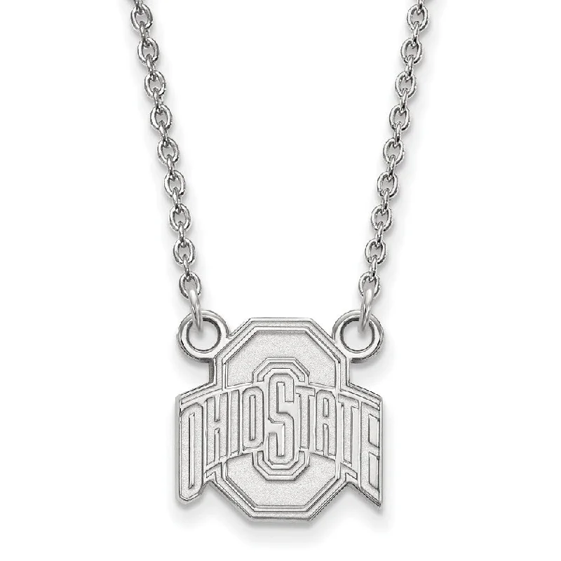 Long Necklace with Gemstones-10k White Gold Ohio State Small Logo Pendant Necklace