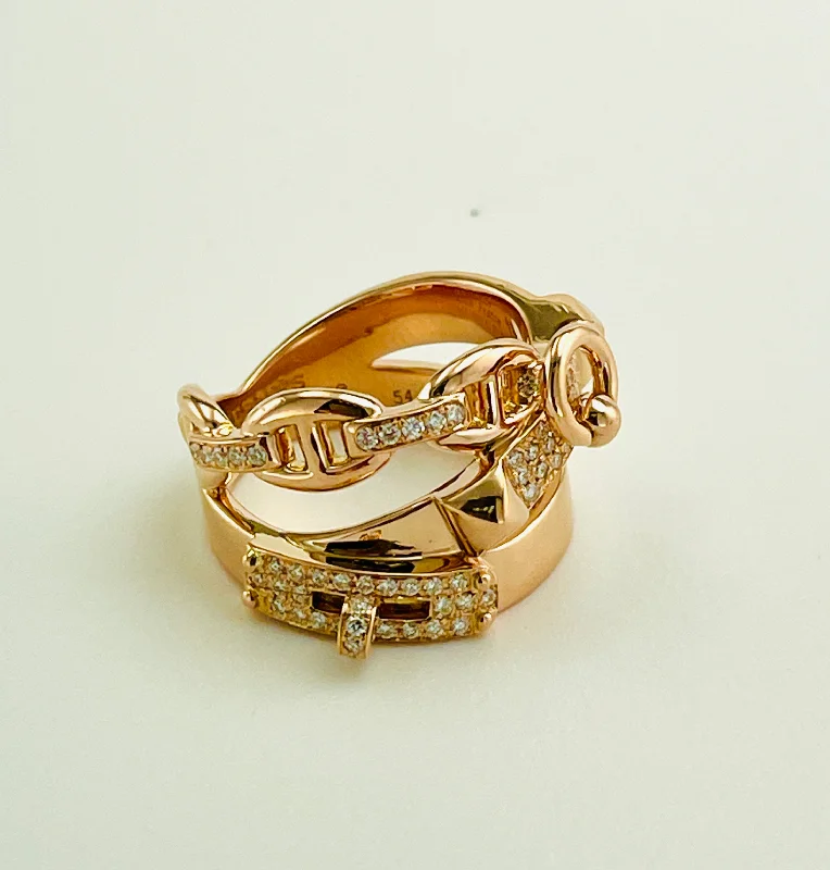 Simple Gold Ring for Women-Hermes Alchimie Rose Gold Diamond Ring Large Model