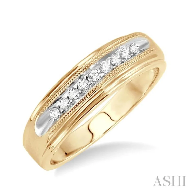 Silver Stackable Ring Set for Fashion-1/8 Ctw Round Cut Diamond Men's Ring in 14K Yellow Gold