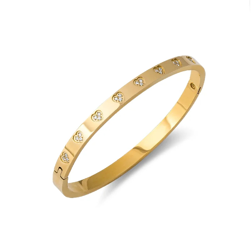 Classic Bangles for Brides-Bangle zirconia hearts gold