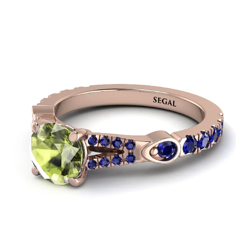 Engagement Ring with Diamonds and Sapphire-Vintage Peridot Engaement Ring - Arya No. 714