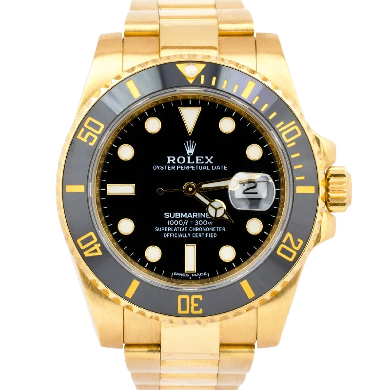 Luxury Watches for Special Events and Gifting-Rolex Submariner Date 116618 Ceramic 18K Yellow Gold Black 40mm Oyster Watch BOX