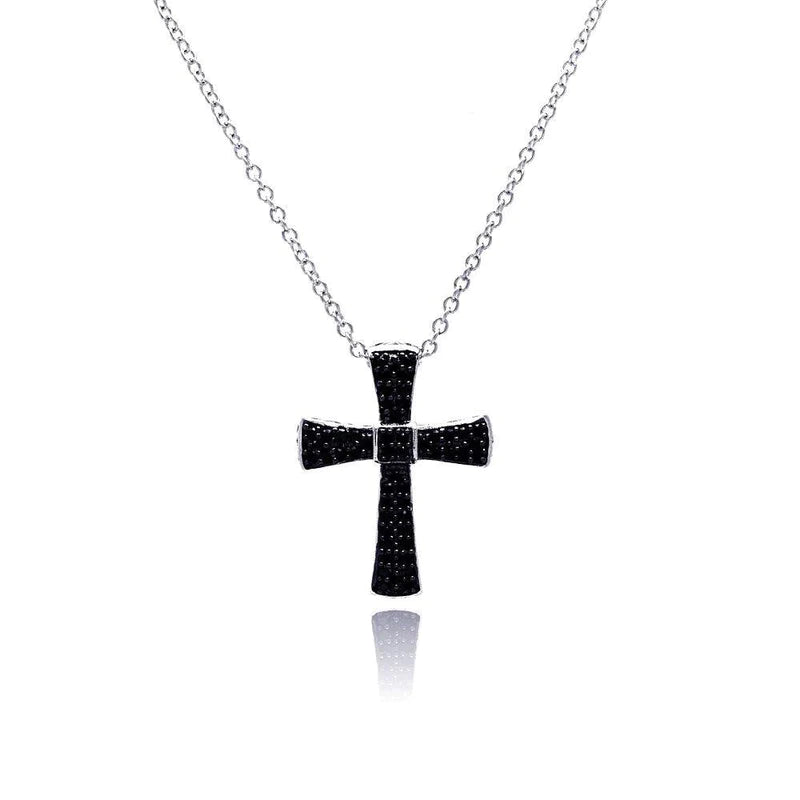 Gemstone Necklace for Evening Wear-Silver 925 Rhodium Plated Cross Black CZ Necklace