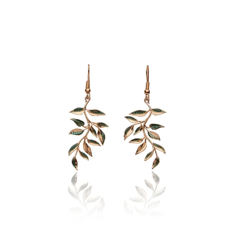 Black and Gold Earrings-Leaf Drop Earrings: William Morris Inspired Vintage Leaf Drop Earrings