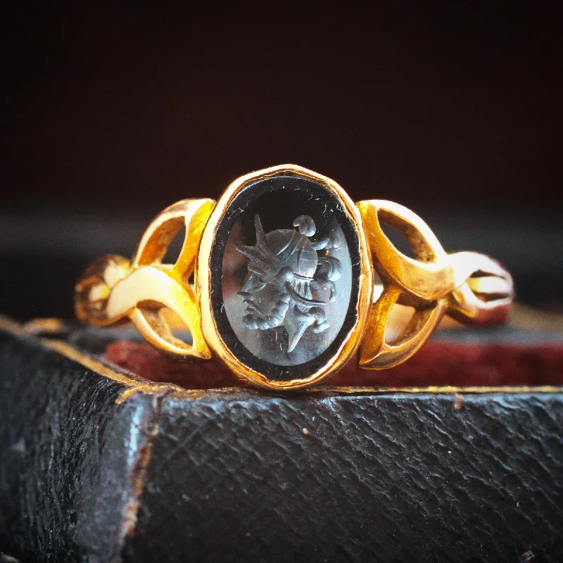 Vintage Wedding Ring for Couples-Vintage Roman Inspired Haematite Intaglio Signet Ring