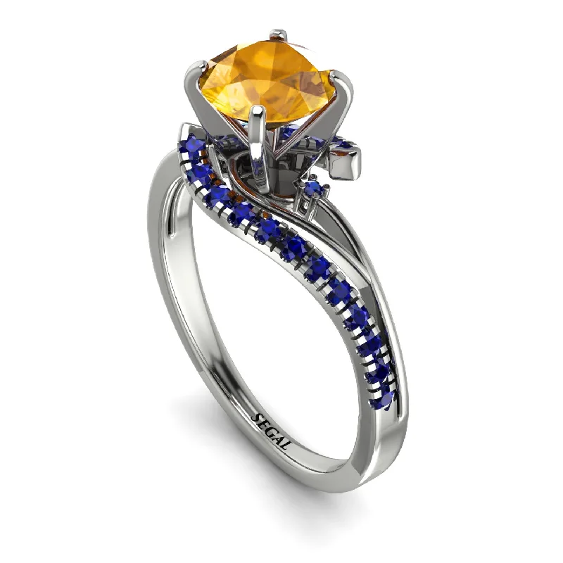 Elegant Gold Ring for Brides-Twist Shank Yellow Diamond Engagement Ring - Maria No. 1015