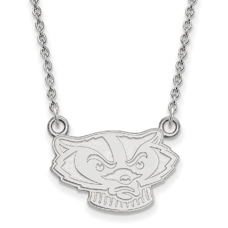 Custom Birthstone Necklace-10k White Gold U of Wisconsin Small Badger Pendant Necklace