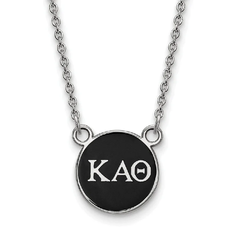 Choker Necklace for Women-Sterling Silver Kappa Alpha Theta Small Black Enamel Greek Necklace