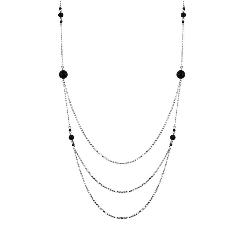 Layered Chain Necklace for Fashionistas-Silver 925 Rhodium Plated Silver Multi-Layered Chain Necklace with Beads