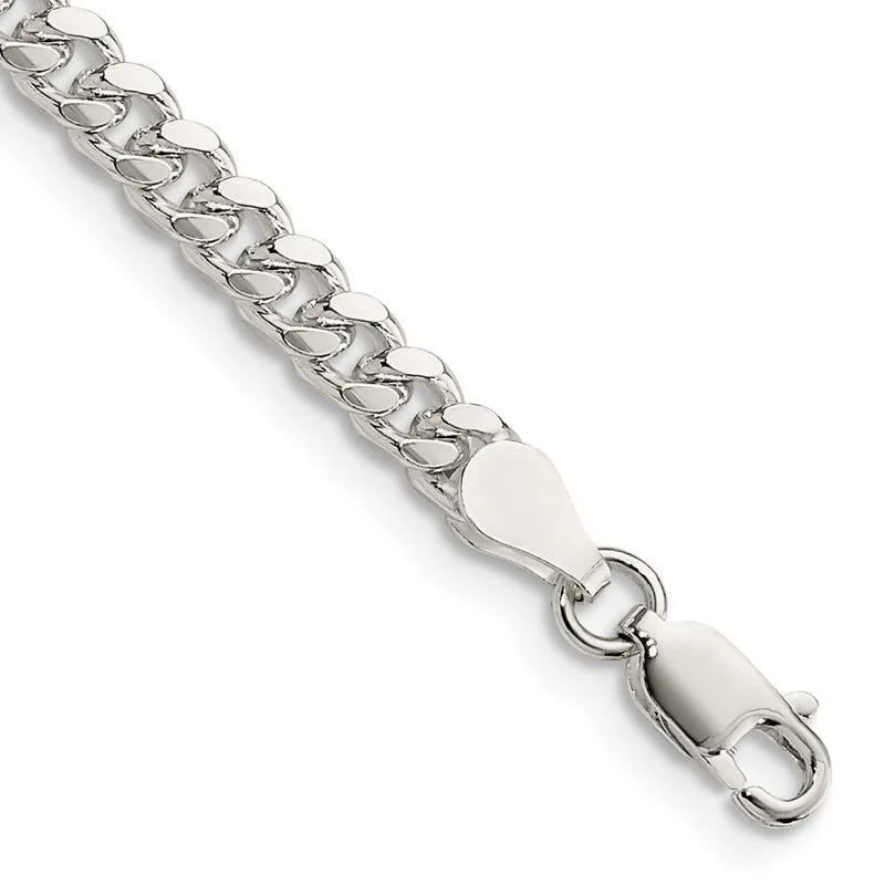 Simple Pearl Bracelet for Wedding Wear-Sterling Silver 4mm Domed w/ Side D/C Curb Chain Bracelet