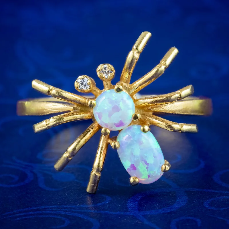 Dainty Engagement Ring for Women-Victorian Style Opal CZ Spider Ring