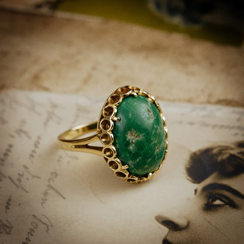 Wedding Ring with Diamond Accent-Vintage Italian Green Marble Dress Ring