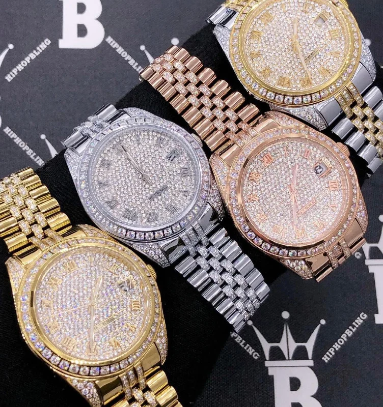 Fashion Watches with Stylish Watch Faces-Date Jubilee Iced CZ Bling Bling Watch