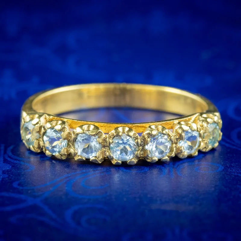 Personalized Wedding Band for Couples-Victorian Style Blue Topaz Half Eternity Ring 0.70ct Total