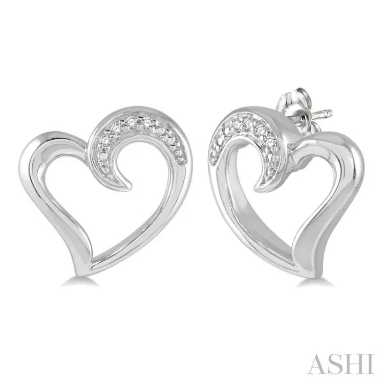 Beautiful Drop Earrings for Elegant Look-1/50 Ctw Hollow Center Heart Charm Round Cut Diamond Earring in Sterling Silver