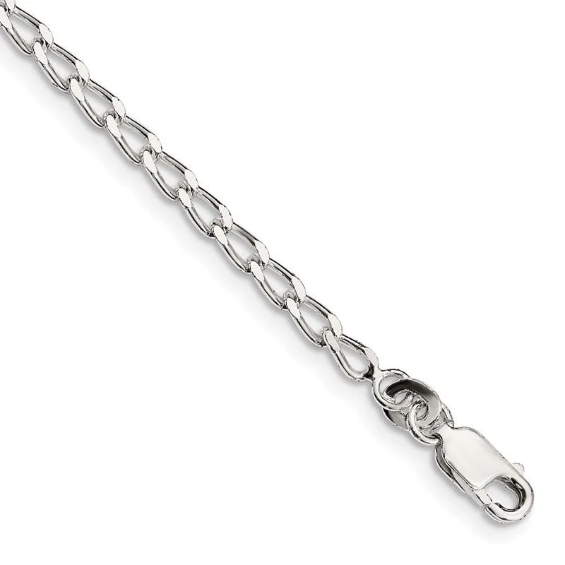 Elegant Silver Bracelet for Evening Wear-Sterling Silver 2.8mm Open Elongated Link Chain Bracelet