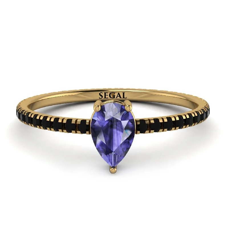 Elegant Silver Ring for Everyday Wear-Pear Tanzanite Ring With Micro Pave - Taylor No. 207