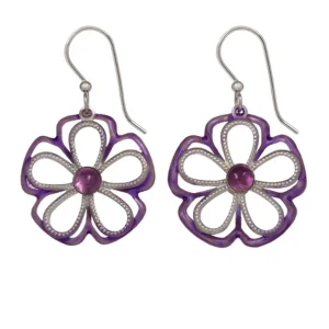 Elegant Hoop Earrings-Silver Forest Open Silver & Amethyst Flower with Amethyst Stone Center Earrings