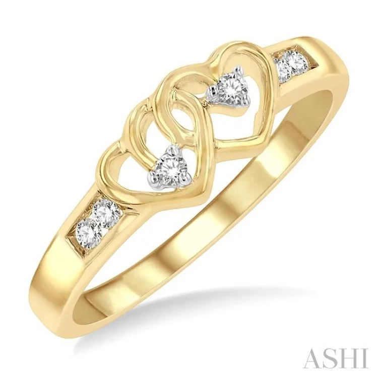 Gold Ring with Gemstones-1/10 Ctw Twin Hearts Diamond Ring in 10K Yellow Gold