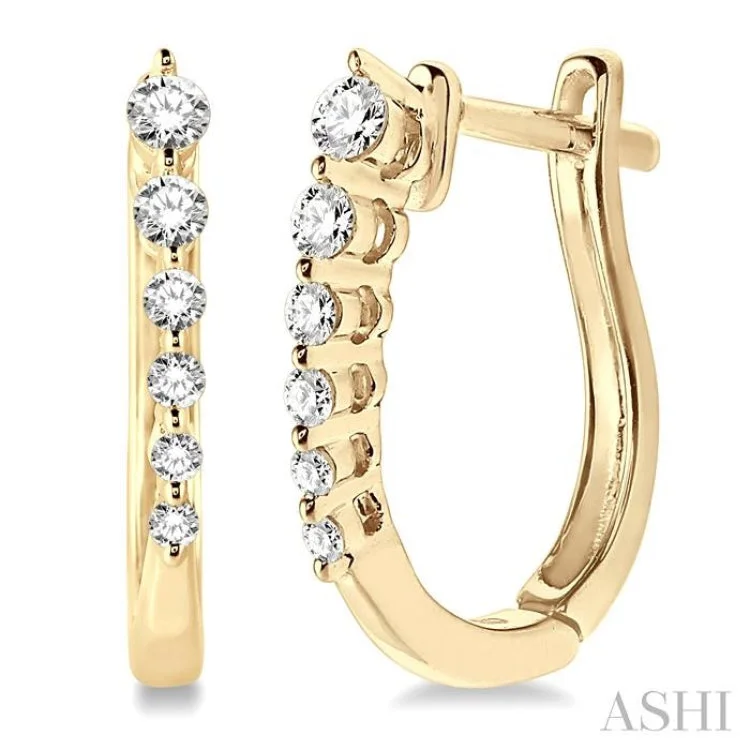 Statement Earrings for Bold Fashion-1/4 Ctw Journey Hoop Earrings in 14K Yellow Gold