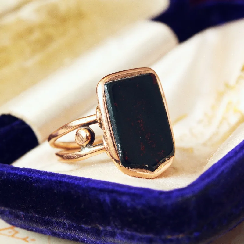 Solitaire Diamond Ring-Antique Georgian Bloodstone Seal Signet Ring