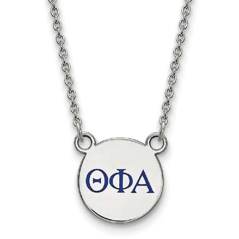 Leather Necklace for Casual Look-Sterling Silver Theta Phi Alpha Small Blue Enamel Greek Necklace