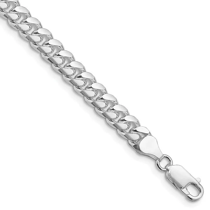 Boho Chic Bracelet for Summer Events-Sterling Silver Rhodium-plated 7mm Domed w/ Side D/C Curb Chain Bracelet